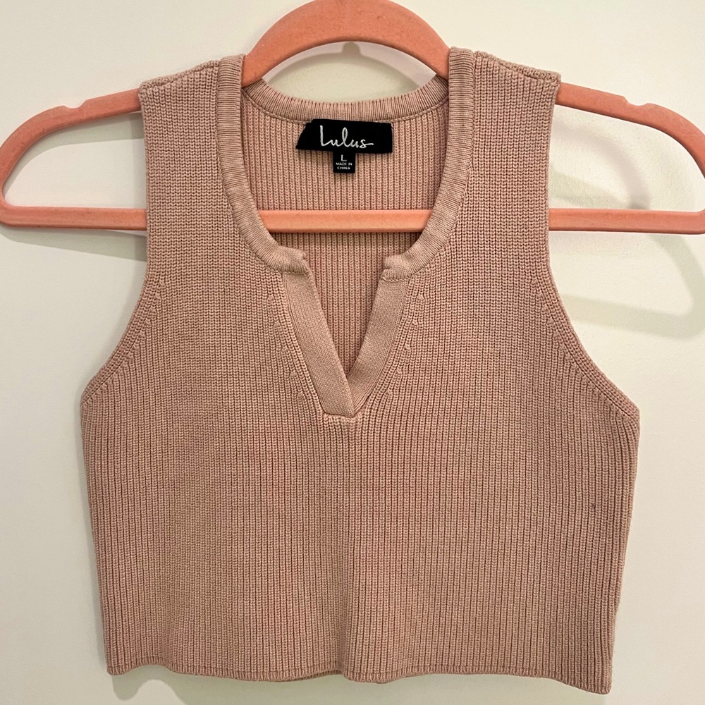 Lulus Knitted Crop Top, Beige, Size Large